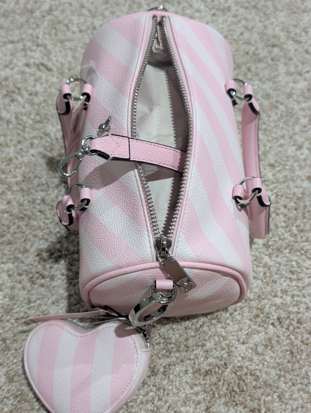 Pink Striped Dome Satchel Handbag - Women's Pink Bag